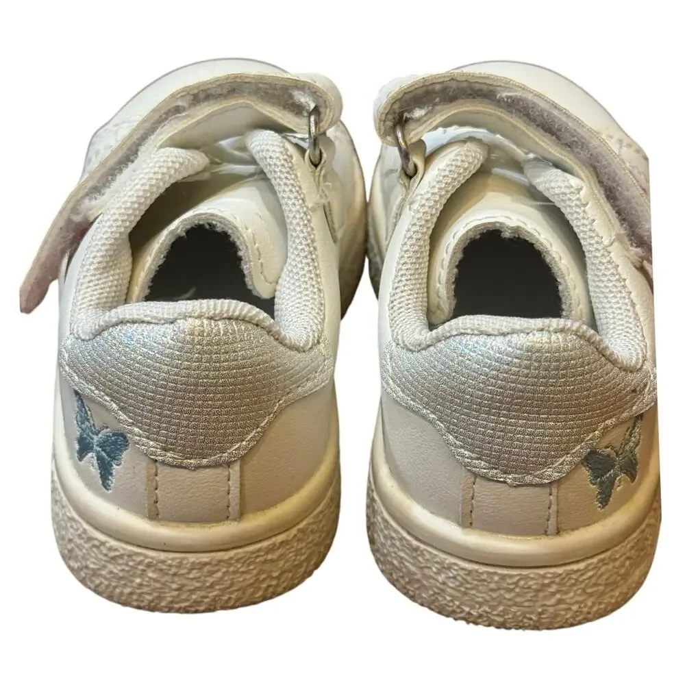 Toddler 6.5C Embroidered Butterfly Sneakers Non-Slip, Hook & Loop Casual Play